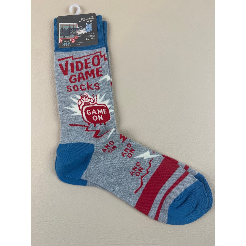 Retro Gamer Crew Socks Combed Cotton Game On Graphic Men 7-12 Blue
